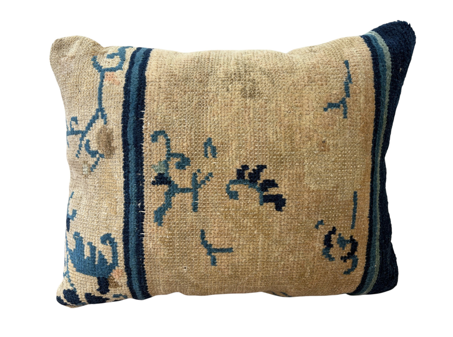 #111 Custom made Lumbar Pillow w/Antique Chinese Rug Fragment  13.5 "W