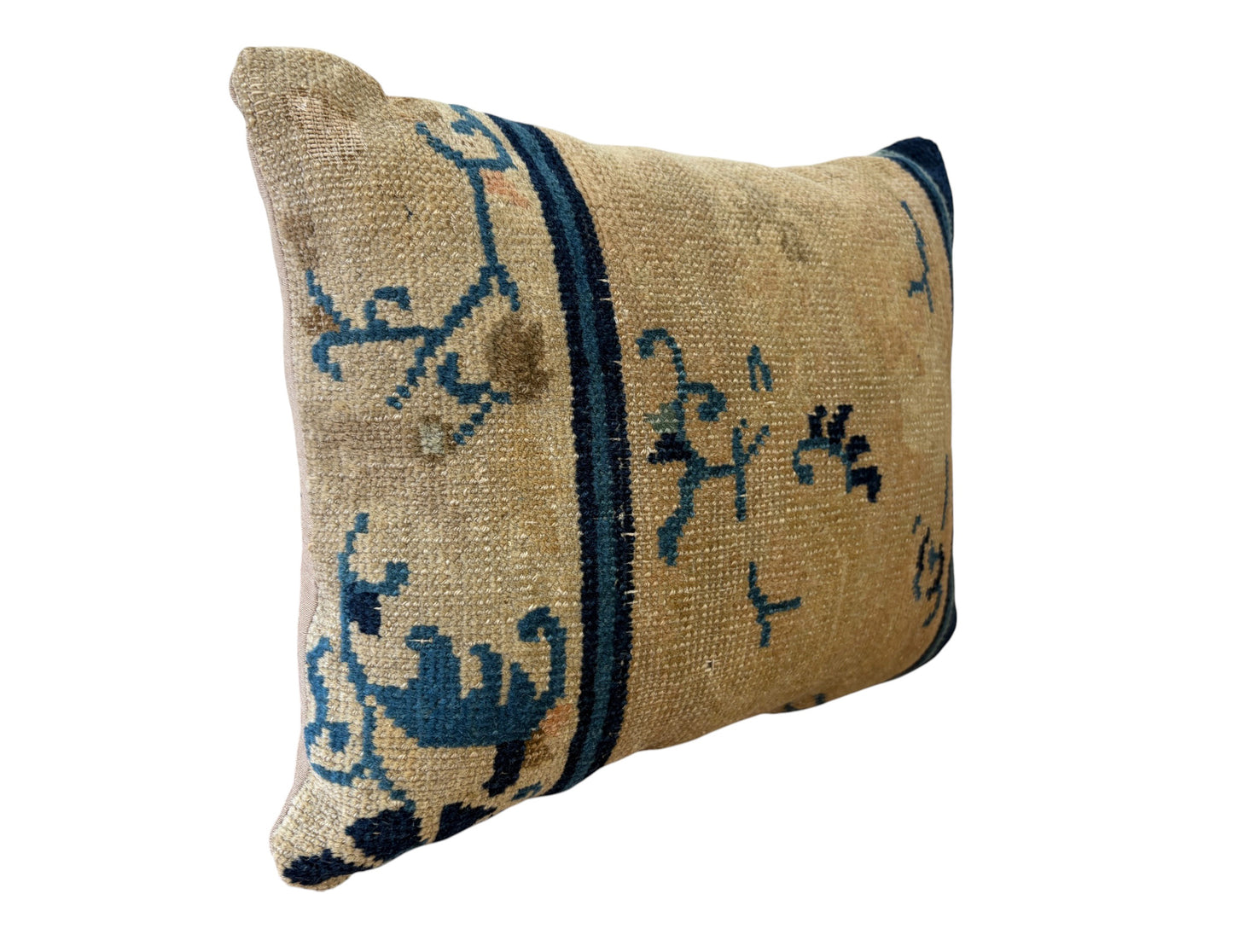 #111 Custom made Lumbar Pillow w/Antique Chinese Rug Fragment  13.5 "W