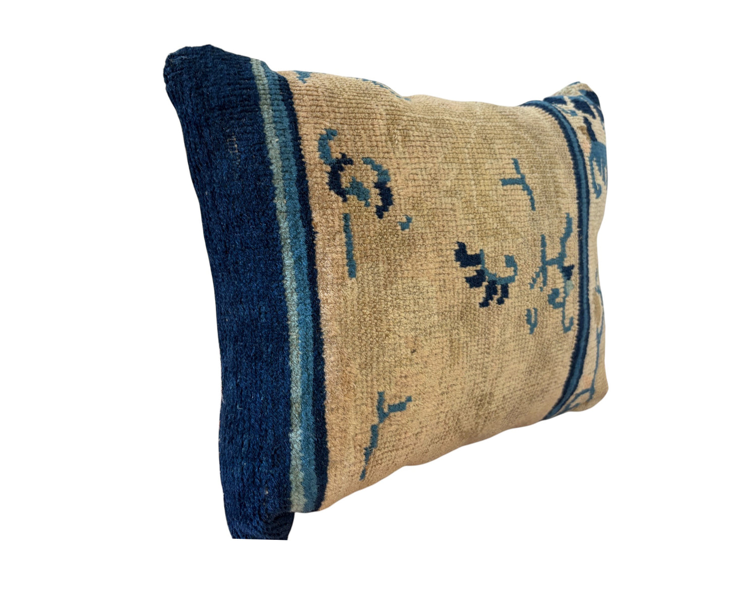 #111 Custom made Lumbar Pillow w/Antique Chinese Rug Fragment  13.5 "W