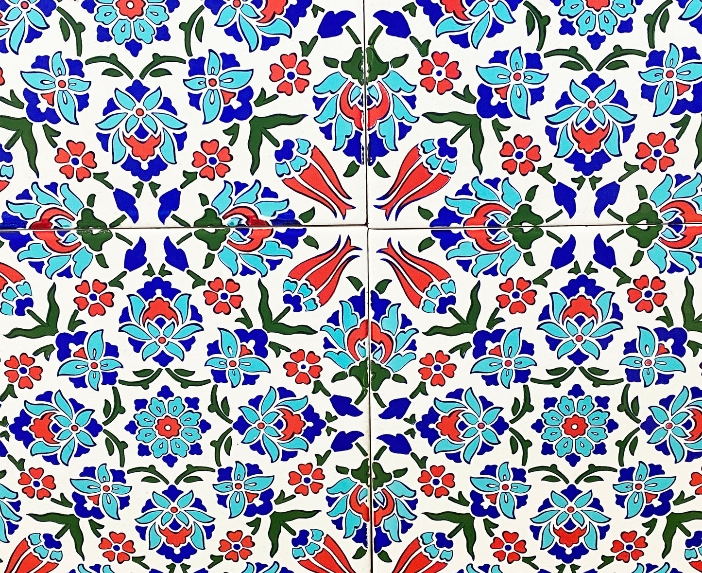 #672 Turkish Iznik Red & Blue Floral Pattern Ceramic Tile