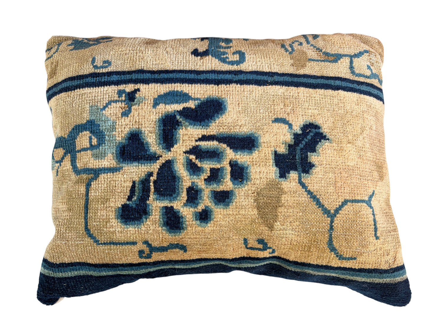 #113 Custom made Lumbar Pillow w/Antique Chinese Rug Fragment  17"W