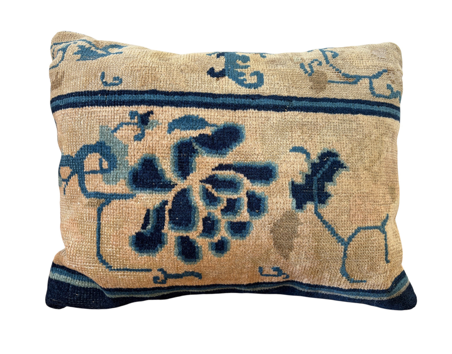 #113 Custom made Lumbar Pillow w/Antique Chinese Rug Fragment  17"W