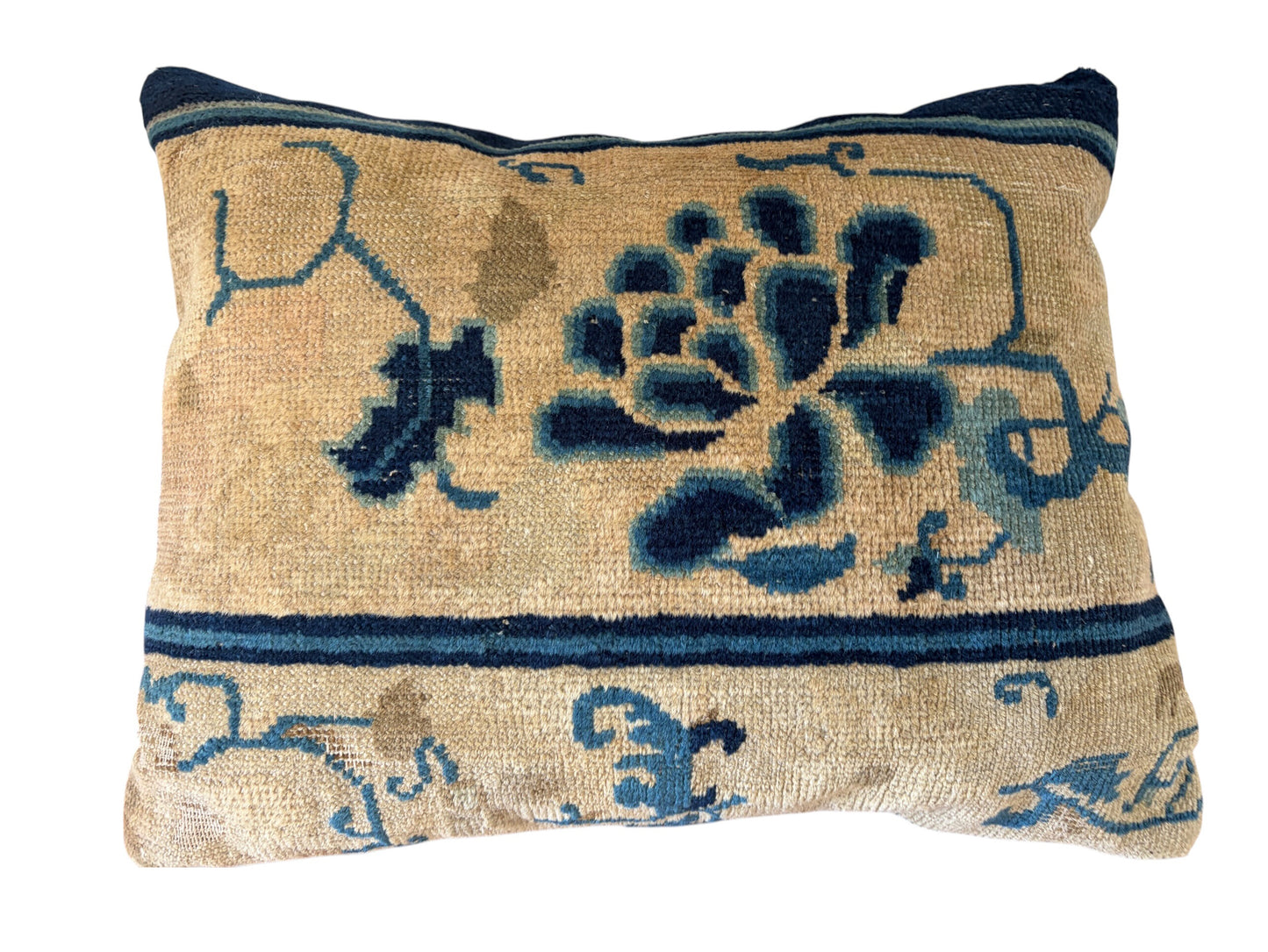 #113 Custom made Lumbar Pillow w/Antique Chinese Rug Fragment  17"W
