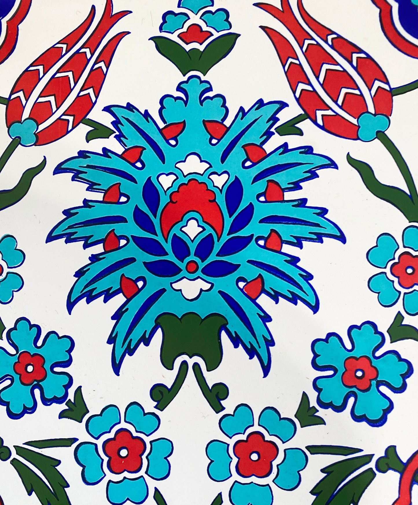 #673 Turkish Iznik Red & Blue Floral Pattern Ceramic Tile