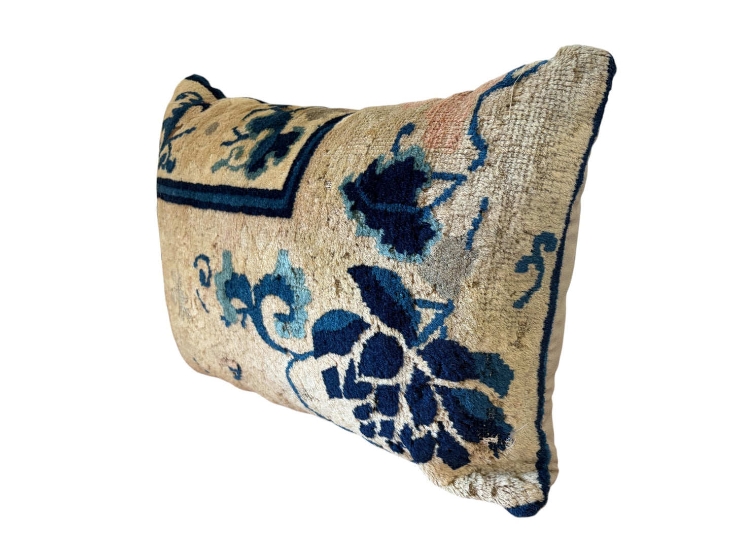 #114 Custom made Lumbar Pillow w/Antique Chinese Rug Fragment  18 "W