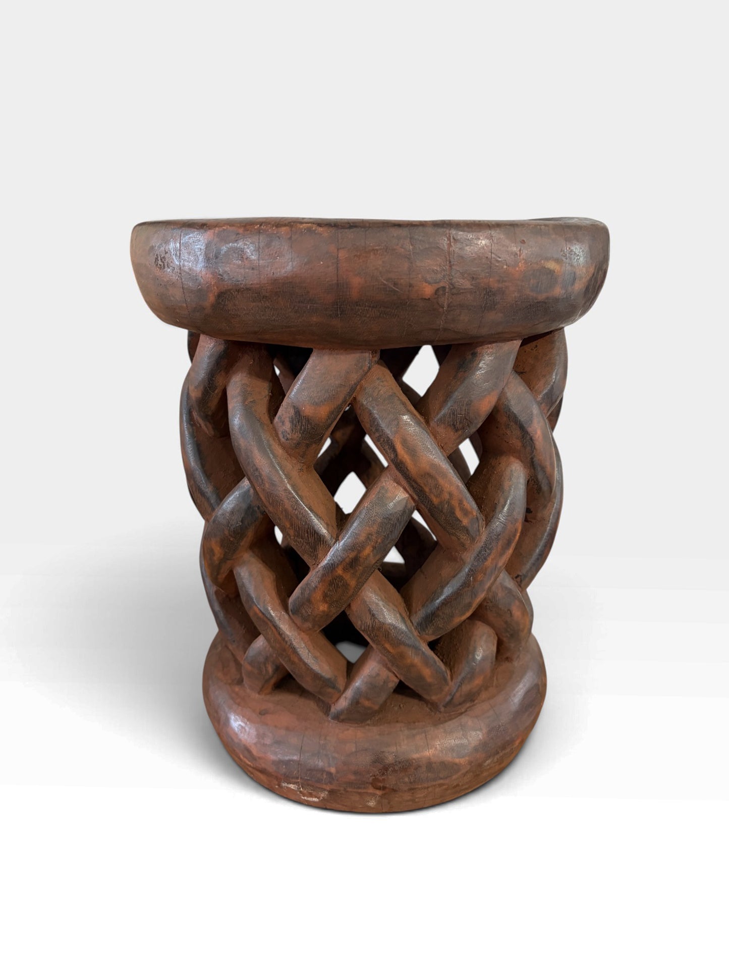 #1277 Vintage Tribal Nobility Bamileke Braided Stool/Table Cameroon 15" H