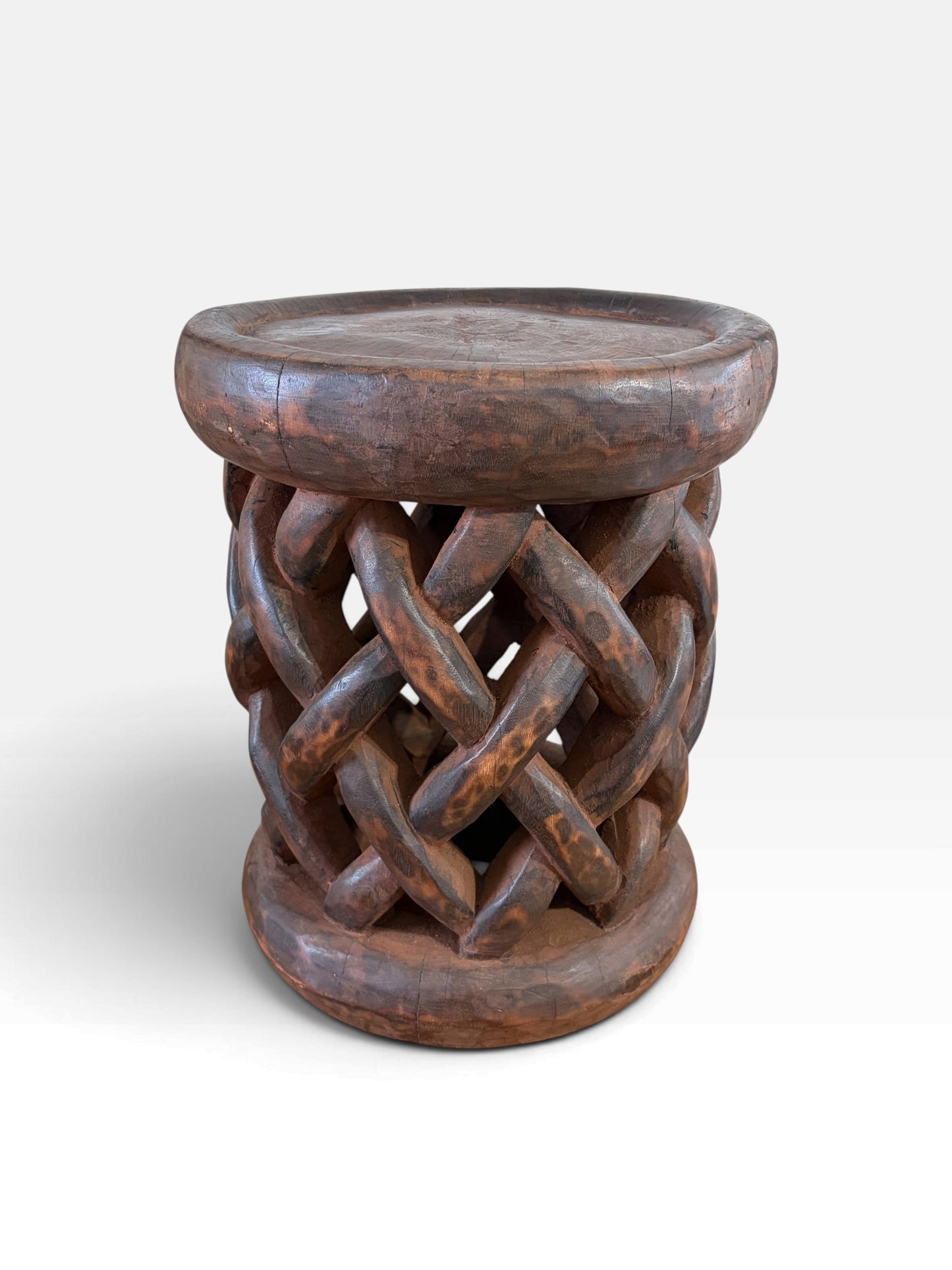 #1277 Vintage Tribal Nobility Bamileke Braided Stool/Table Cameroon 15" H