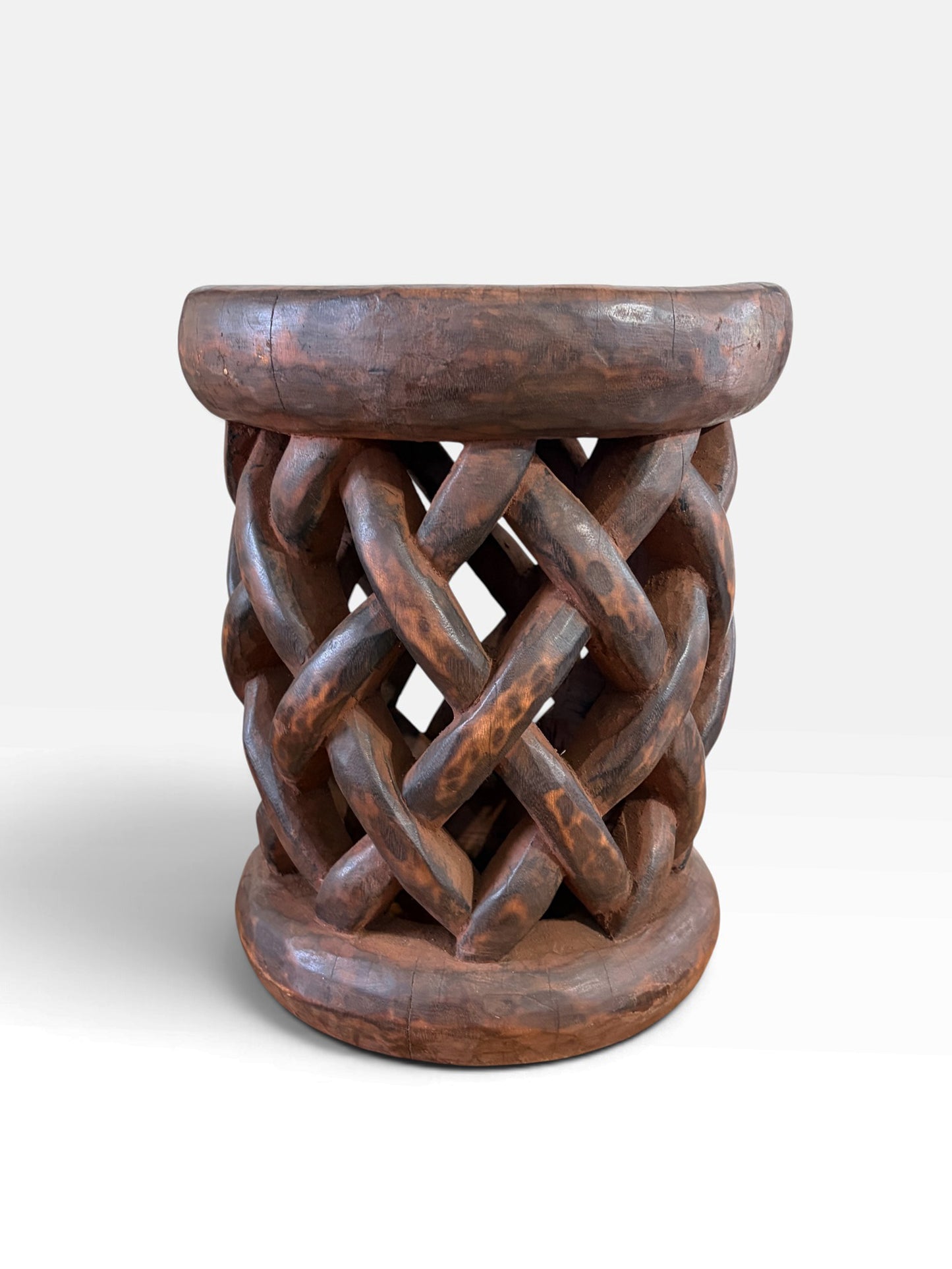 #1277 Vintage Tribal Nobility Bamileke Braided Stool/Table Cameroon 15" H
