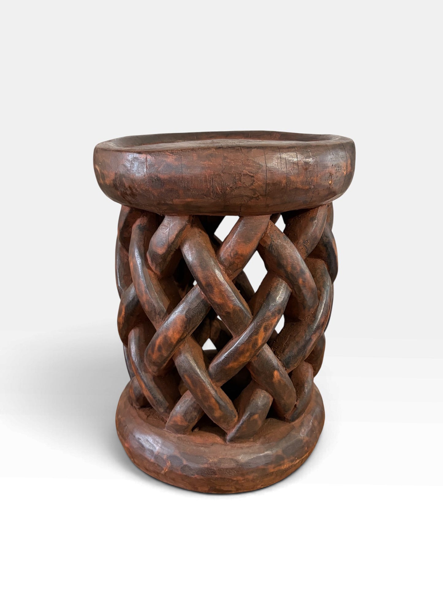 #1277 Vintage Tribal Nobility Bamileke Braided Stool/Table Cameroon 15" H