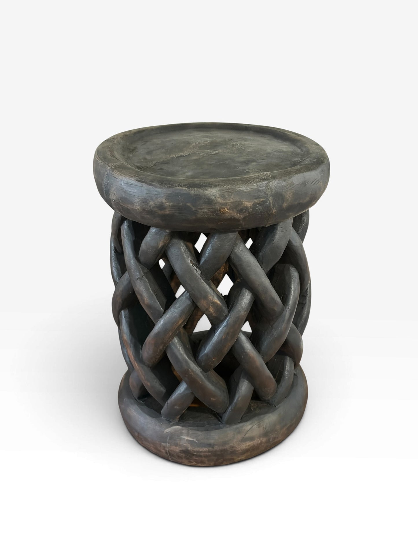#1271 Vintage Tribal Nobility Bamileke Braided Stool/Table Cameroon 16" H