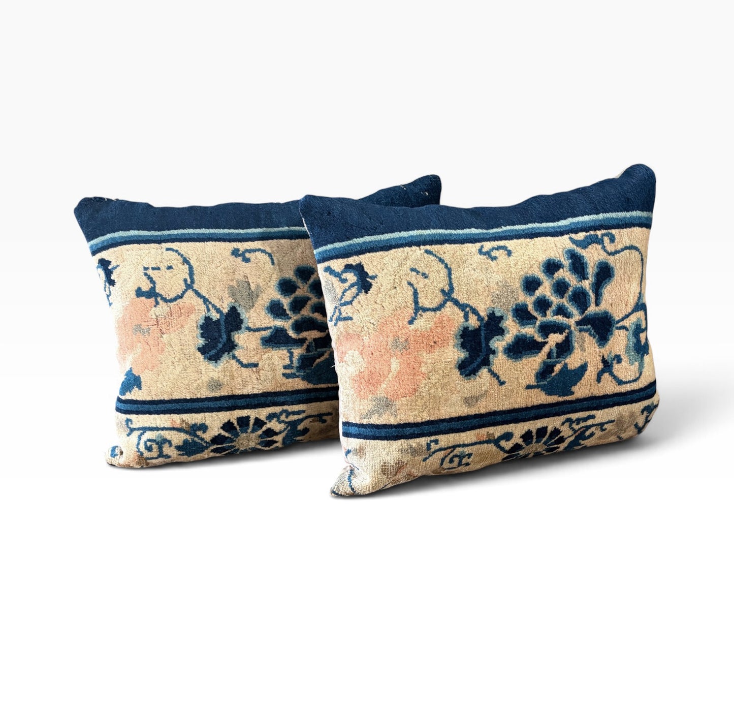 # 110A/112 Custom made Set of Two Pillows w/Antique Chinese Rug Fragment 19.5" W