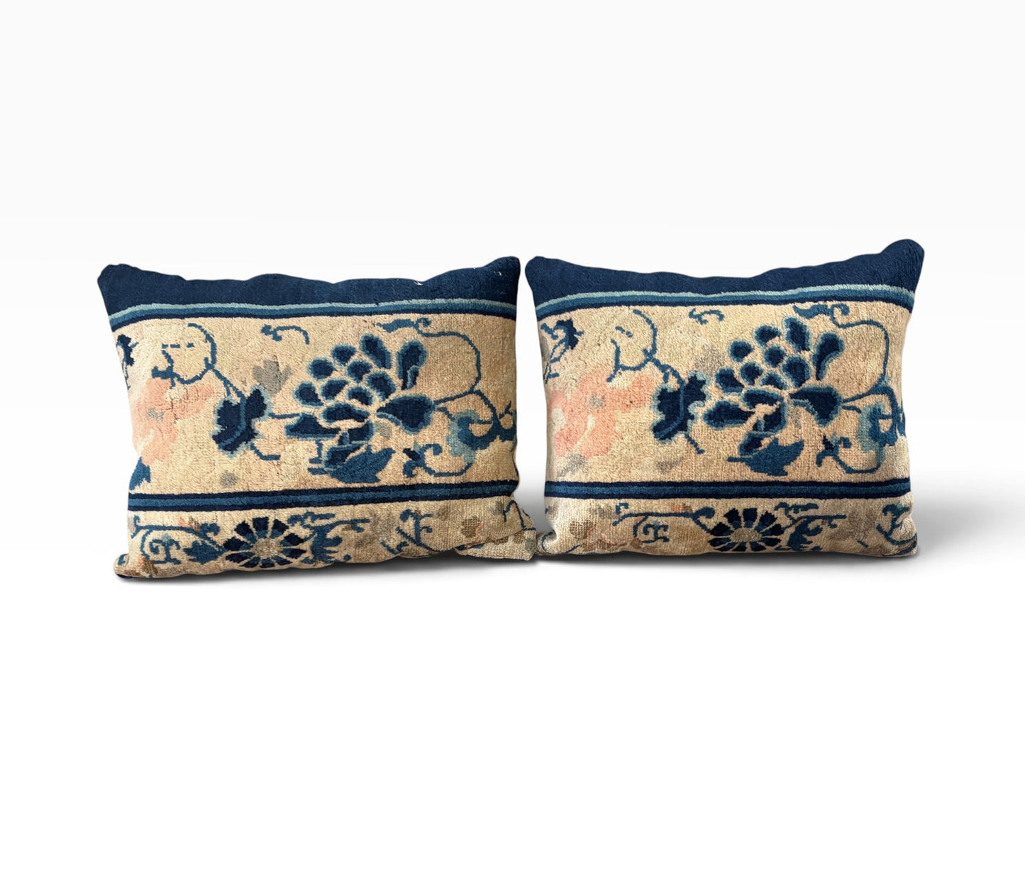 # 110A/112 Custom made Set of Two Pillows w/Antique Chinese Rug Fragment 19.5" W