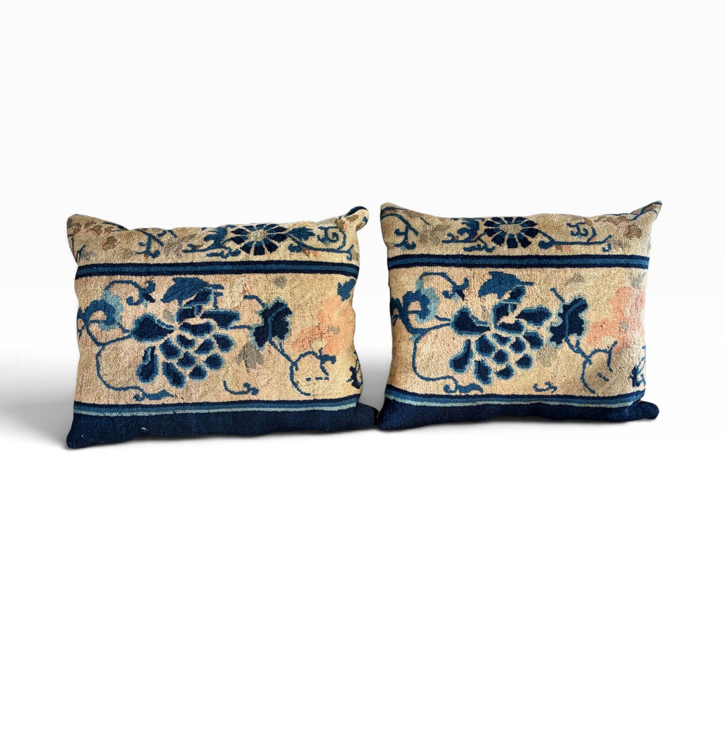 # 110A/112 Custom made Set of Two Pillows w/Antique Chinese Rug Fragment 19.5" W