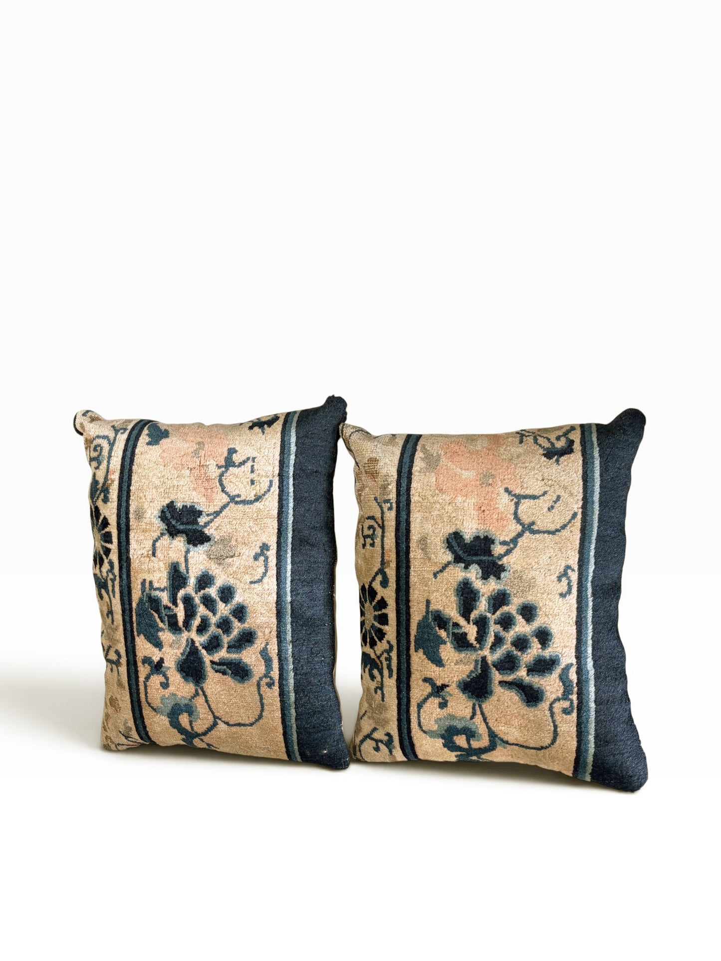 # 110A/112 Custom made Set of Two Pillows w/Antique Chinese Rug Fragment 19.5" W