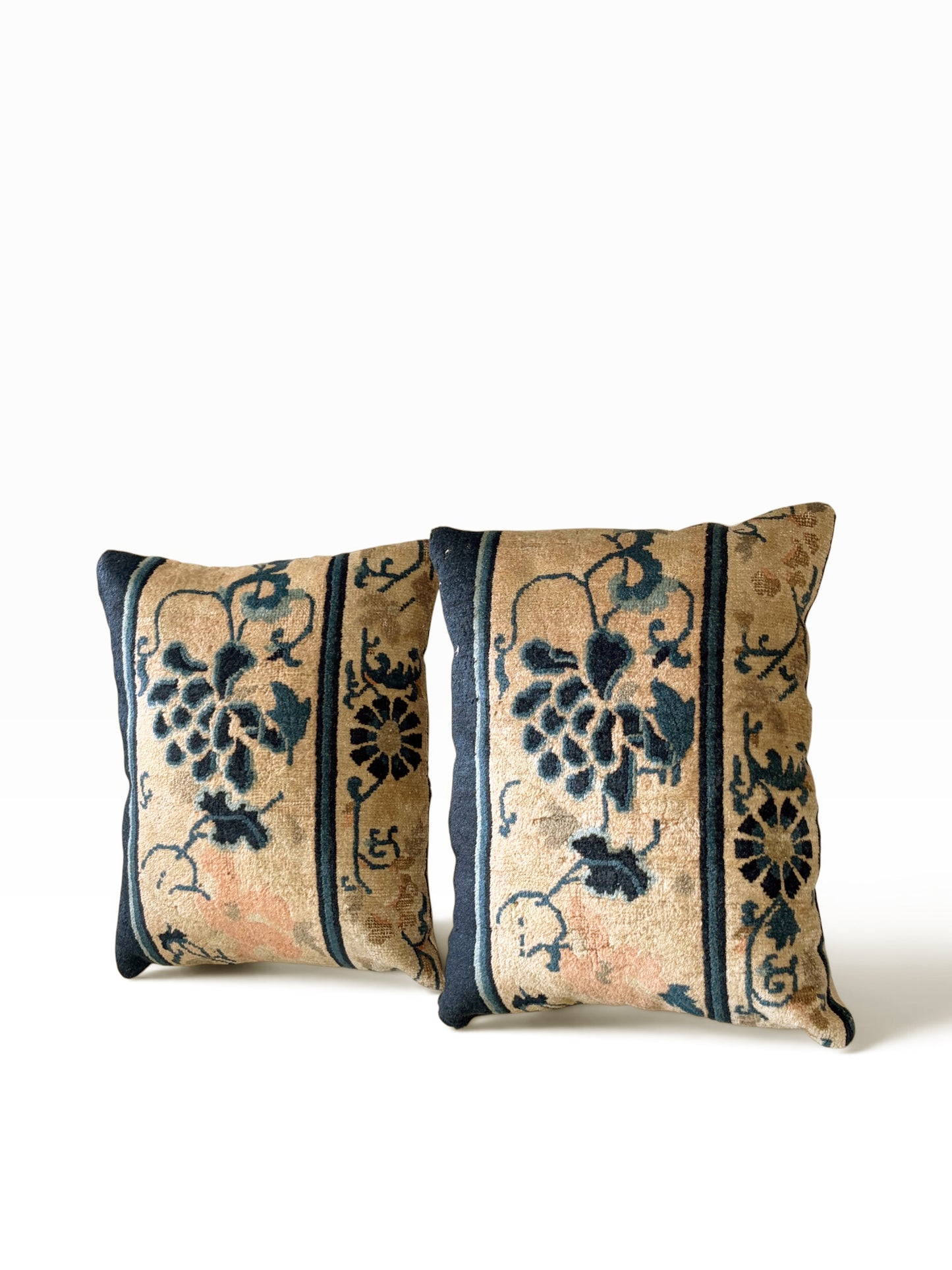 # 110A/112 Custom made Set of Two Pillows w/Antique Chinese Rug Fragment 19.5" W