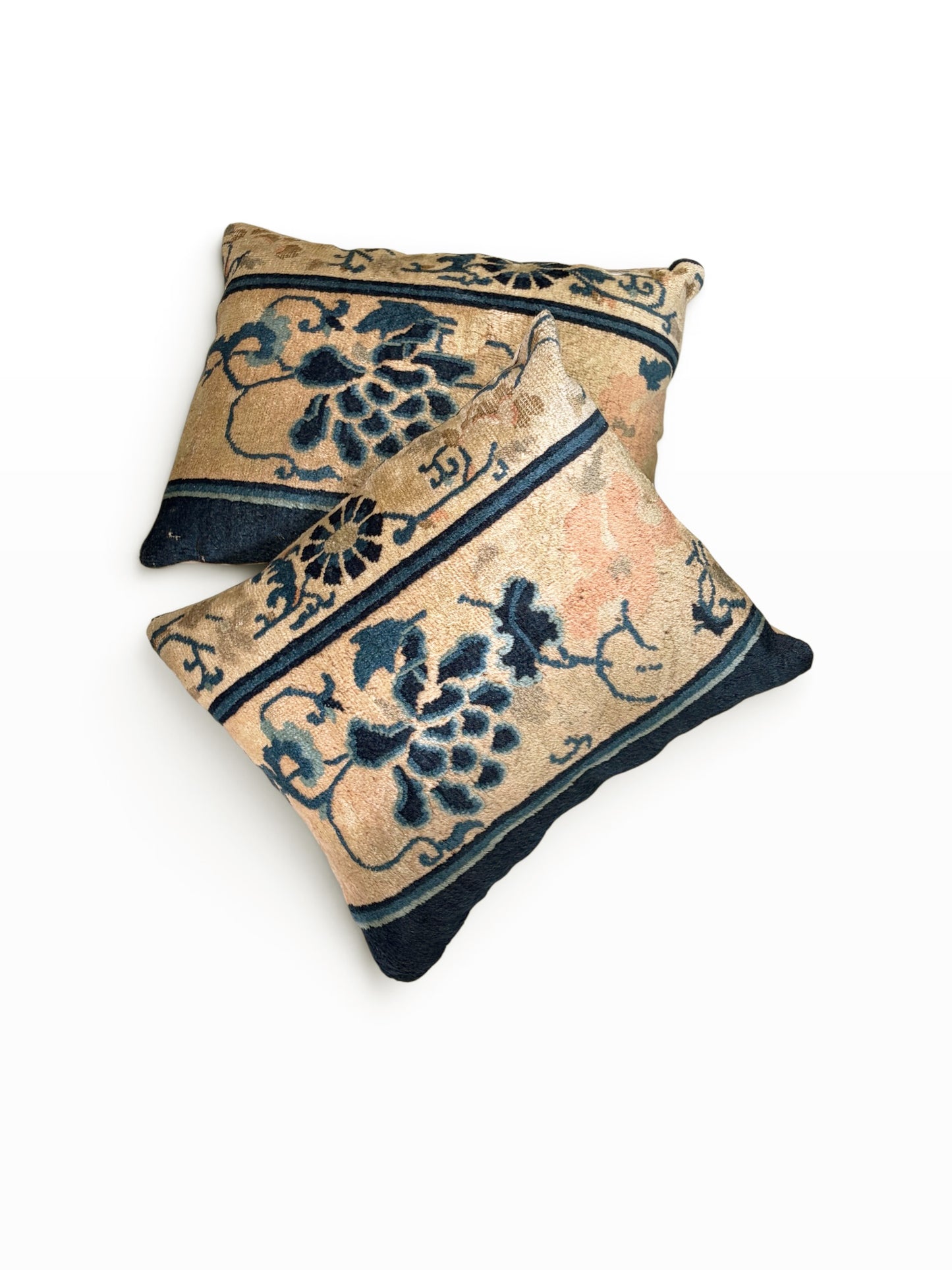 # 110A/112 Custom made Set of Two Pillows w/Antique Chinese Rug Fragment 19.5" W