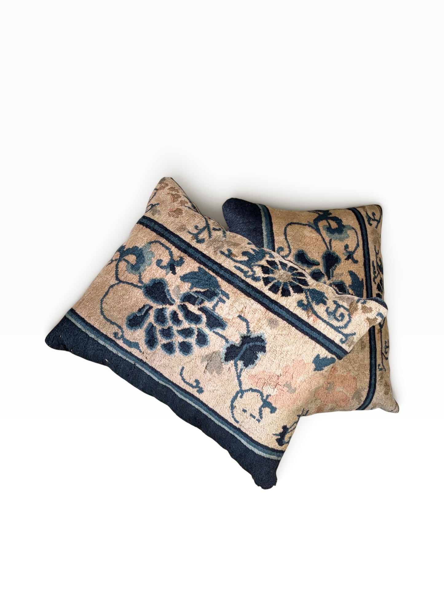 # 110A/112 Custom made Set of Two Pillows w/Antique Chinese Rug Fragment 19.5" W