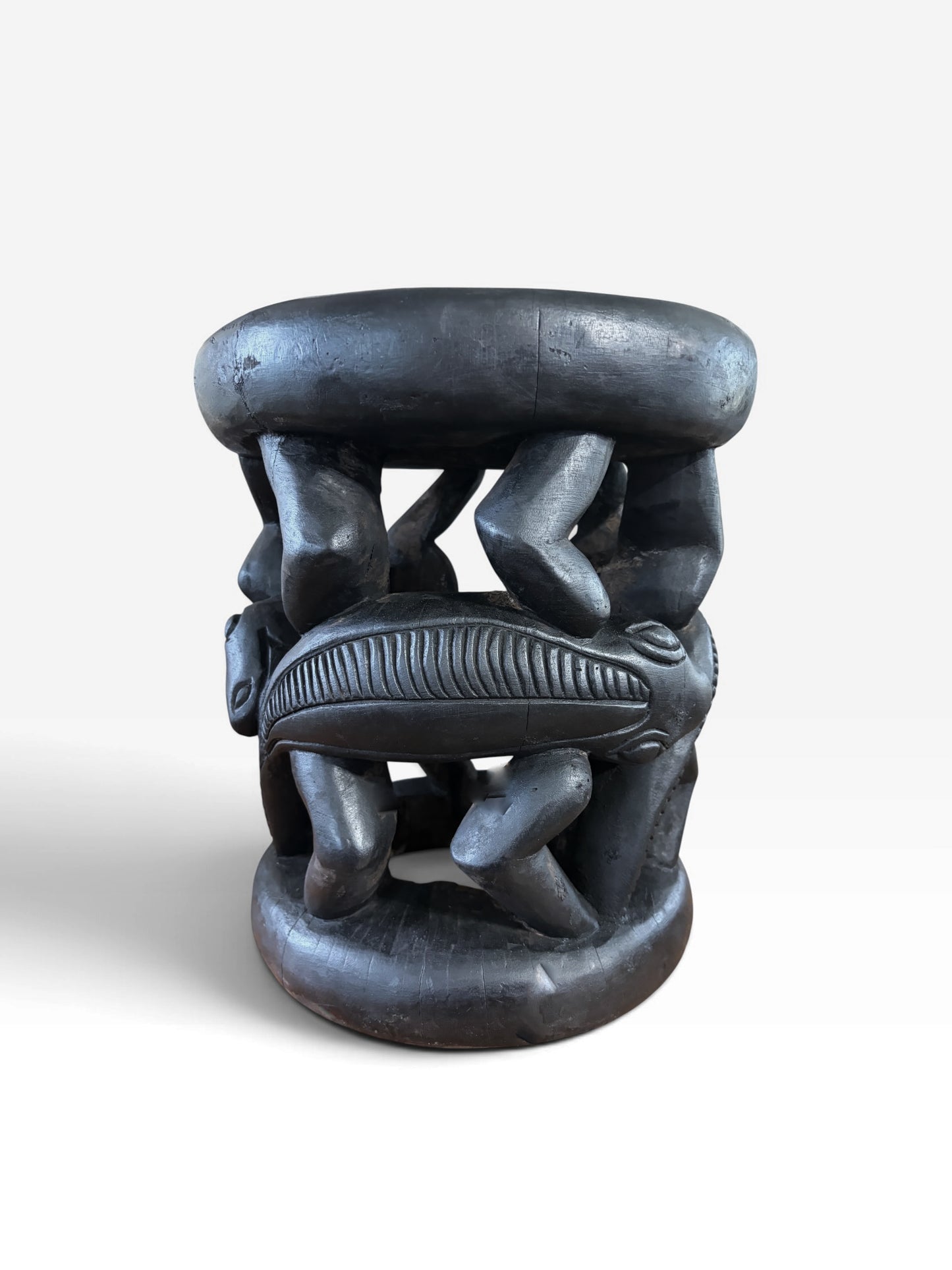 #1280 Vintage Tribal Nobility Bamileke Lizard  Stool/Table Cameroon 16" H