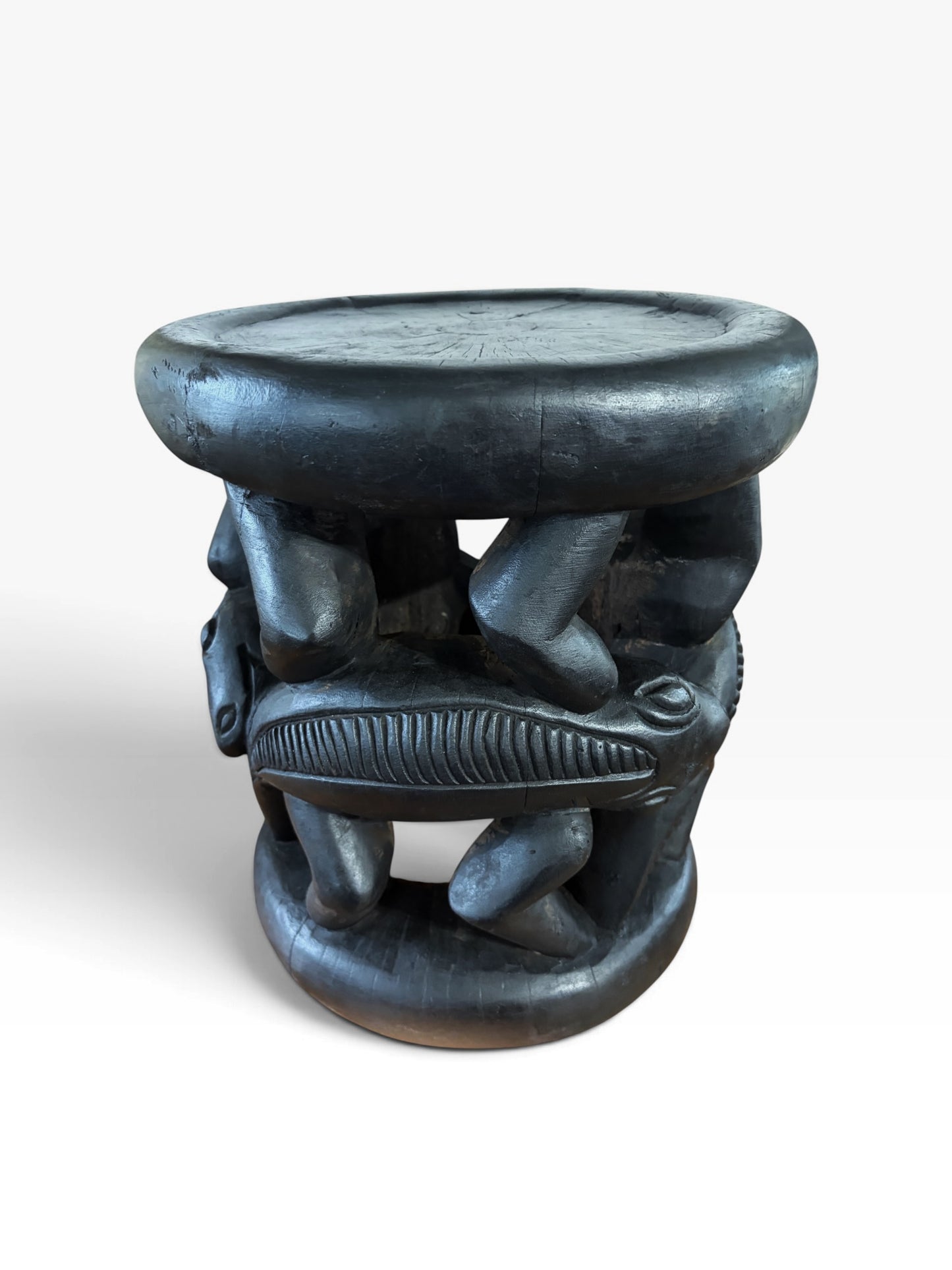 #1280 Vintage Tribal Nobility Bamileke Lizard  Stool/Table Cameroon 16" H