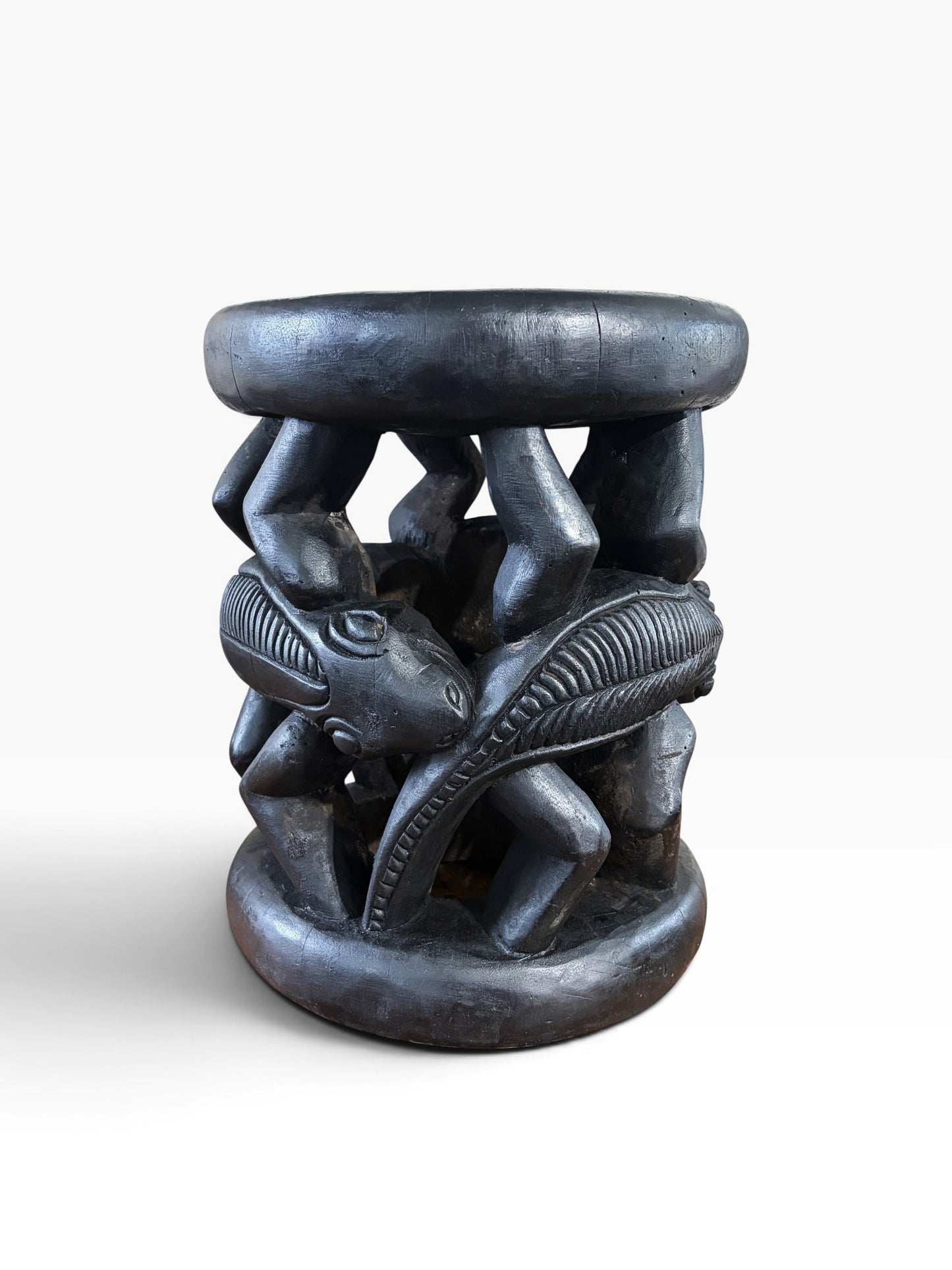 #1280 Vintage Tribal Nobility Bamileke Lizard  Stool/Table Cameroon 16" H