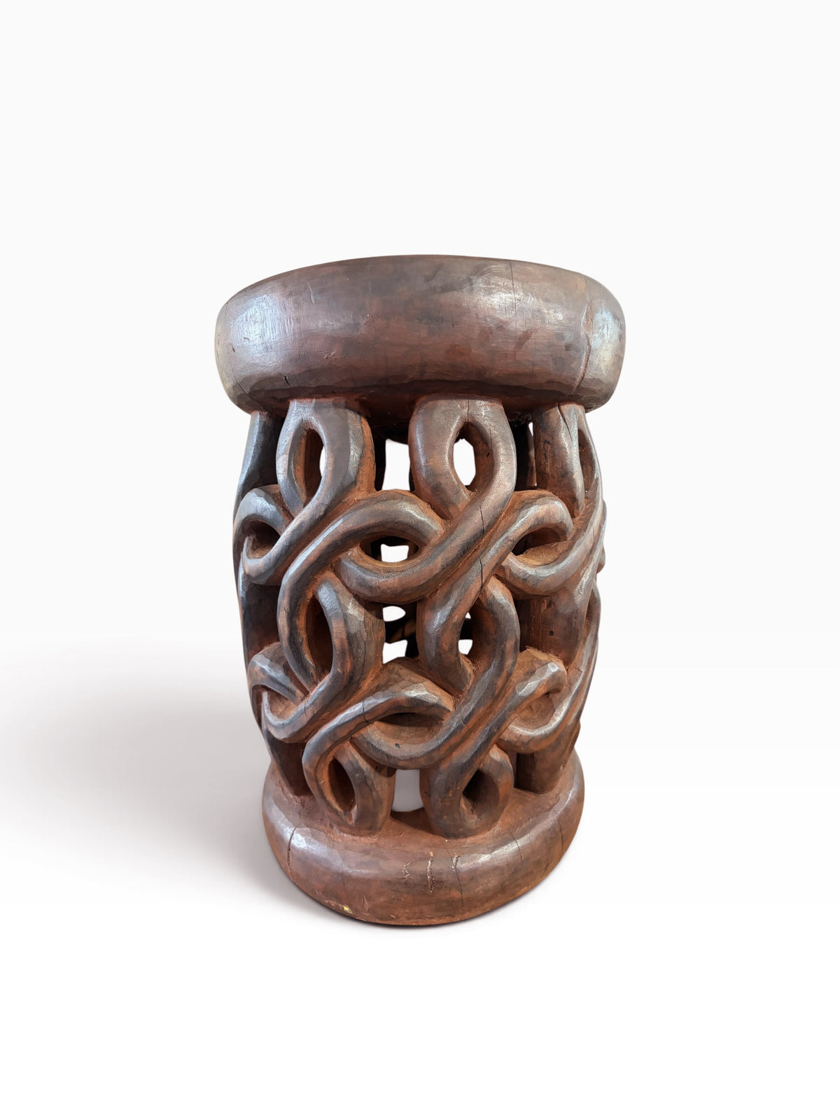 #1275 Vintage Tribal Nobility Bamileke Spiral  Stool/ Side Table Cameroon 16" H