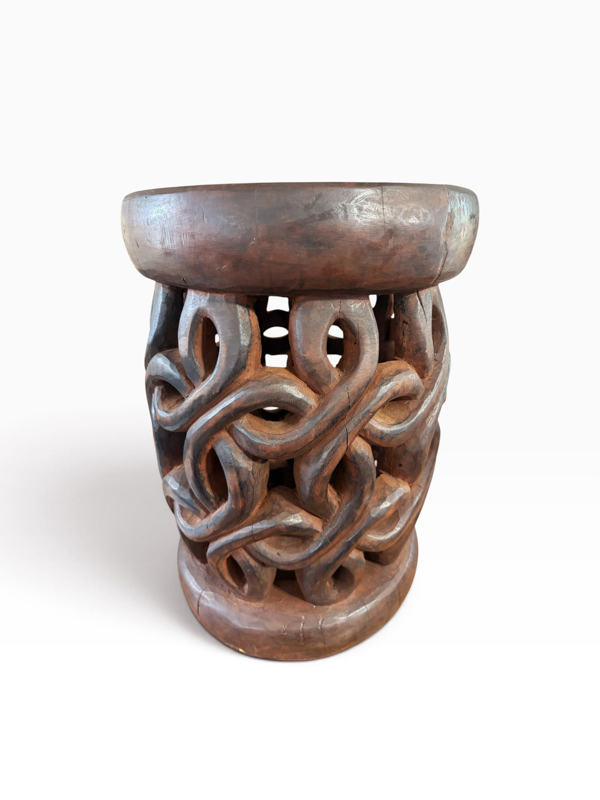 #1275 Vintage Tribal Nobility Bamileke Spiral  Stool/ Side Table Cameroon 16" H