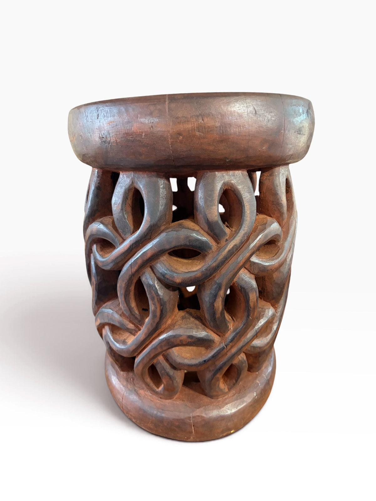 #1275 Vintage Tribal Nobility Bamileke Spiral  Stool/ Side Table Cameroon 16" H