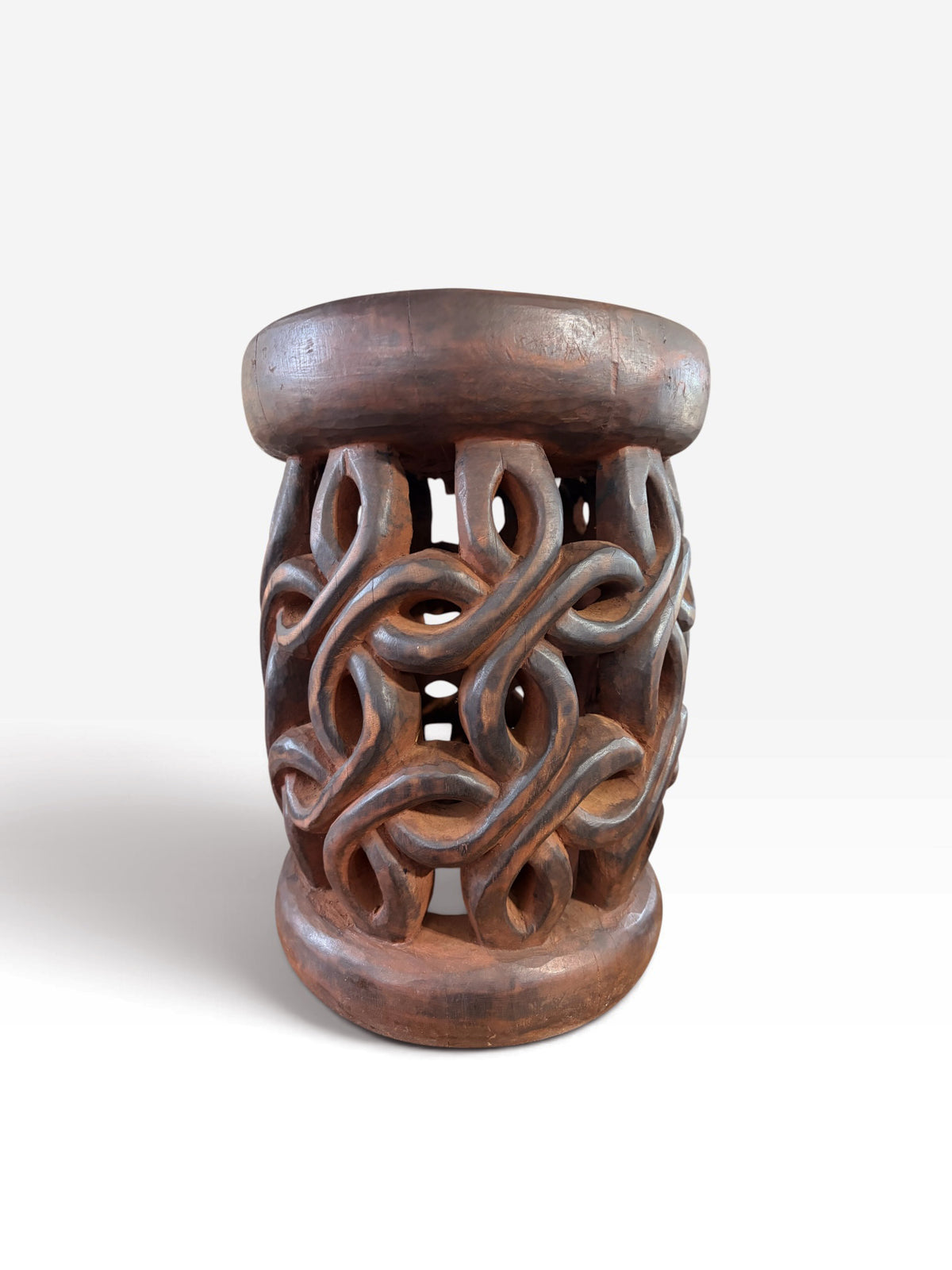 #1275 Vintage Tribal Nobility Bamileke Spiral  Stool/ Side Table Cameroon 16" H