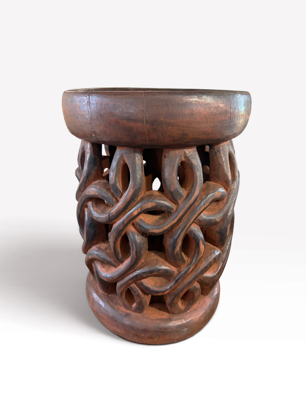 #1275 Vintage Tribal Nobility Bamileke Spiral  Stool/ Side Table Cameroon 16" H
