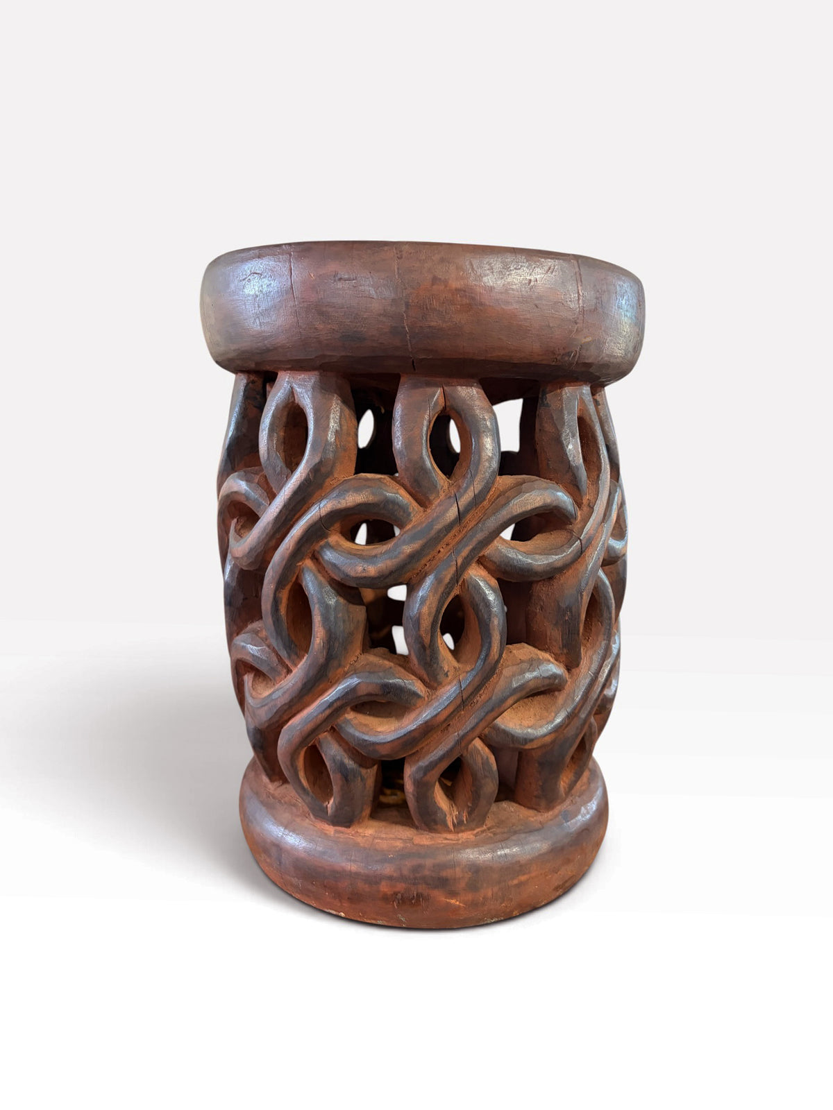 #1275 Vintage Tribal Nobility Bamileke Spiral  Stool/ Side Table Cameroon 16" H