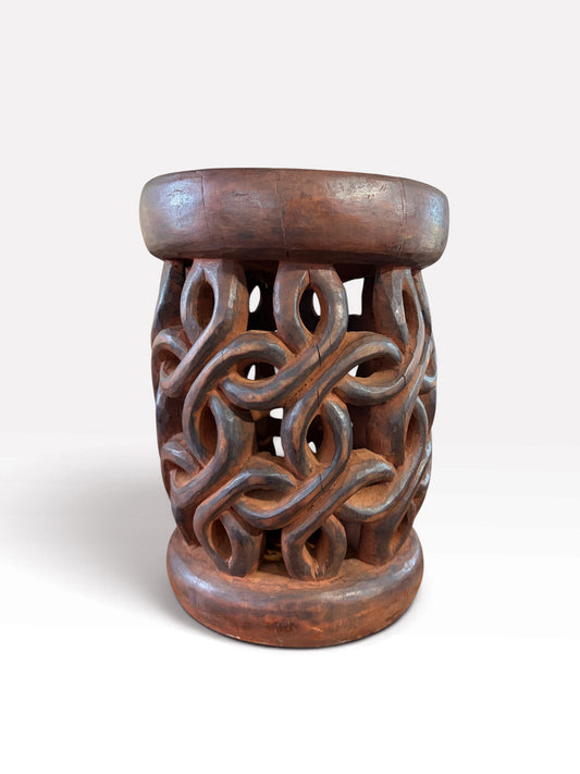 #1275 Vintage Tribal Nobility Bamileke Spiral  Stool/ Side Table Cameroon 16" H