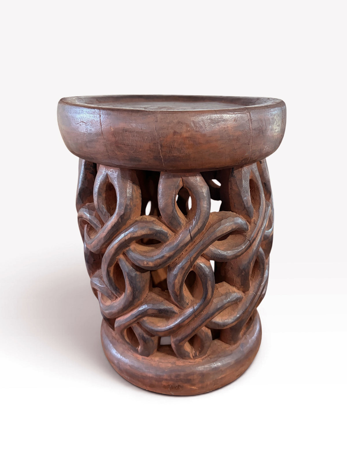 #1275 Vintage Tribal Nobility Bamileke Spiral  Stool/ Side Table Cameroon 16" H