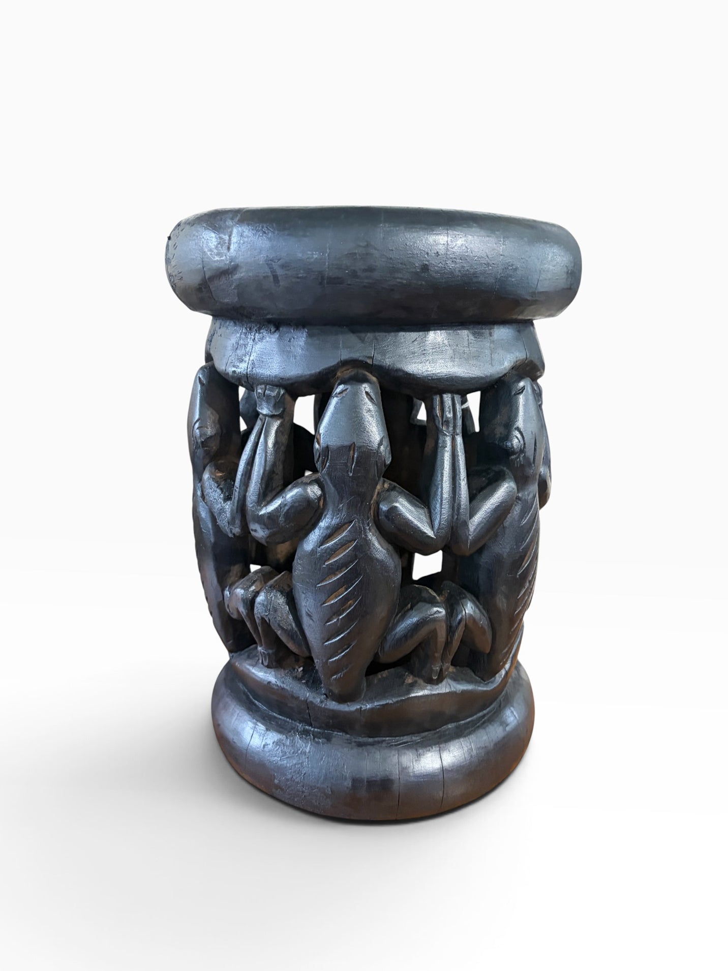 #1281 Vintage Tribal Nobility Bamileke Crocodile Stool/Table Cameroon 16" H