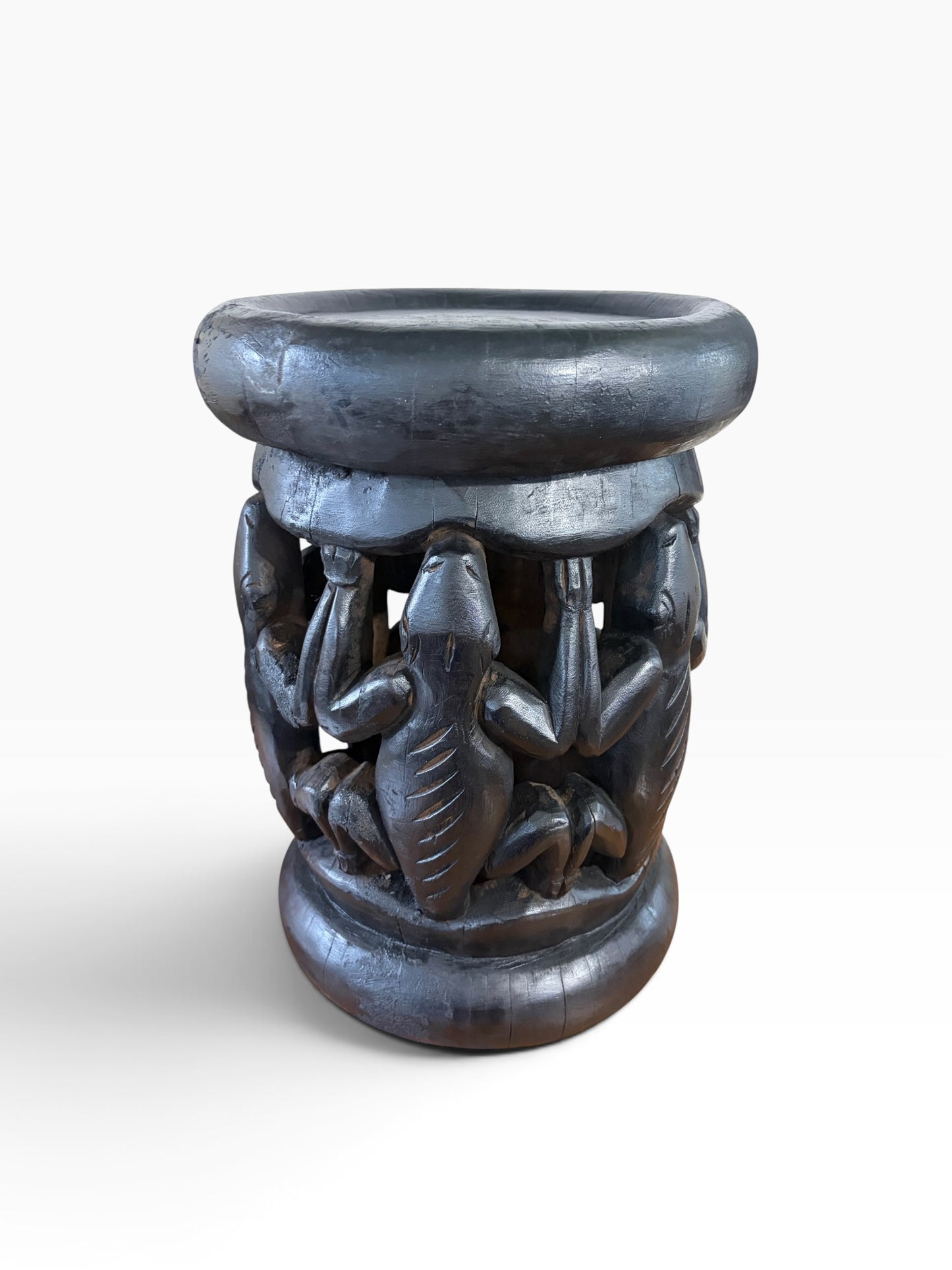 #1281 Vintage Tribal Nobility Bamileke Crocodile Stool/Table Cameroon 16" H