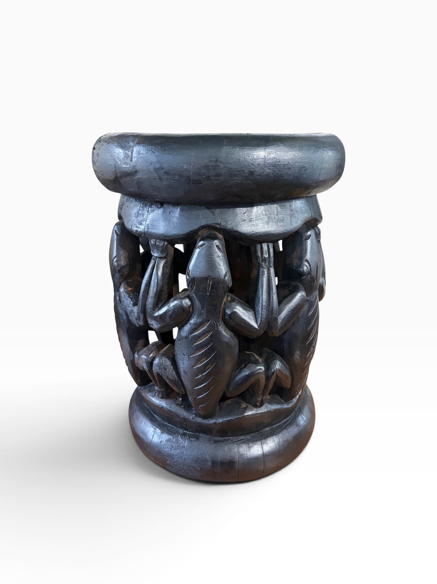#1281 Vintage Tribal Nobility Bamileke Crocodile Stool/Table Cameroon 16" H