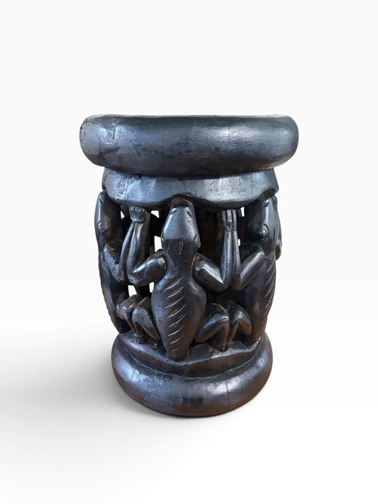 #1281 Vintage Tribal Nobility Bamileke Crocodile Stool/Table Cameroon 16" H
