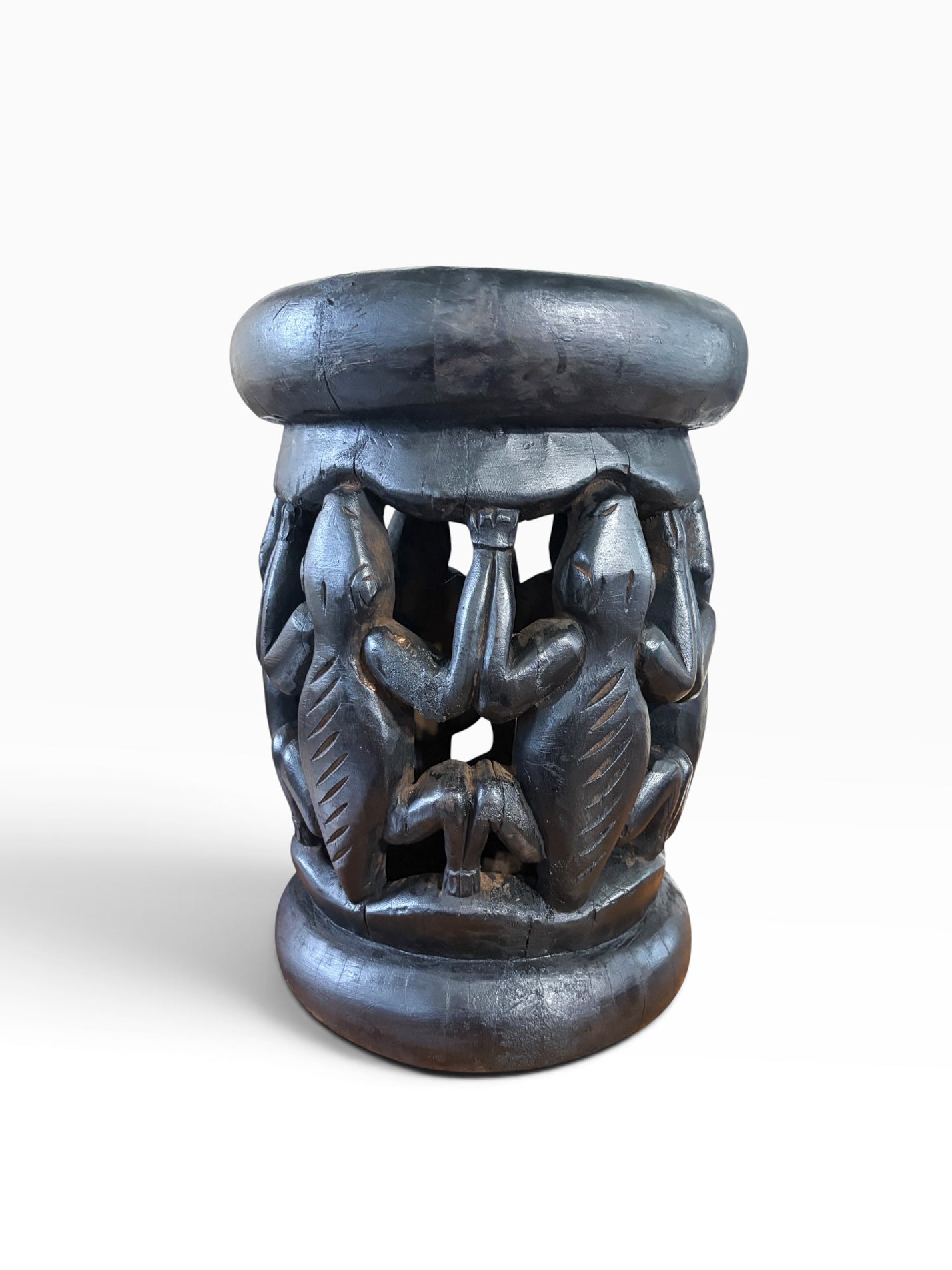 #1281 Vintage Tribal Nobility Bamileke Crocodile Stool/Table Cameroon 16" H