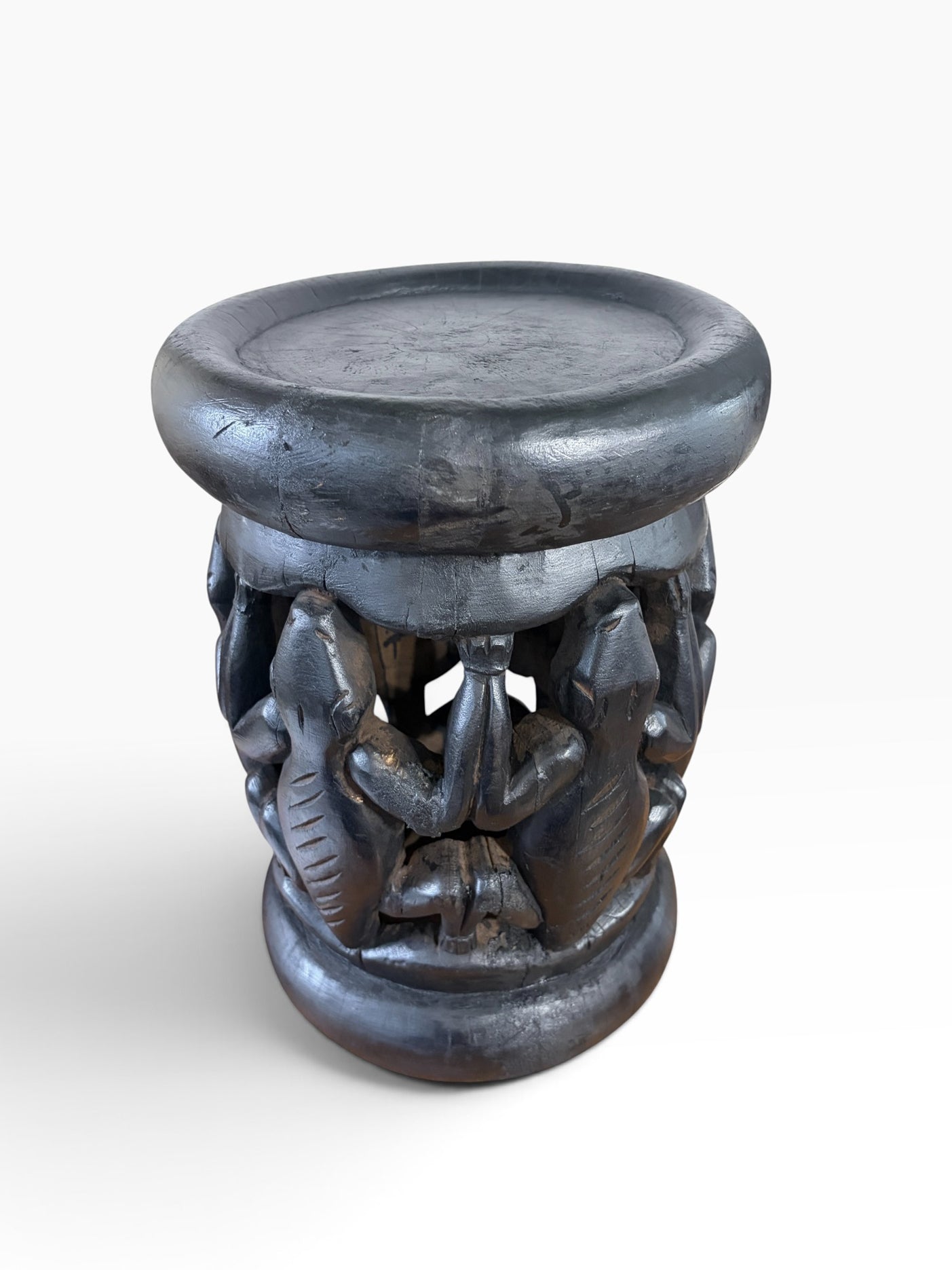 #1281 Vintage Tribal Nobility Bamileke Crocodile Stool/Table Cameroon 16" H