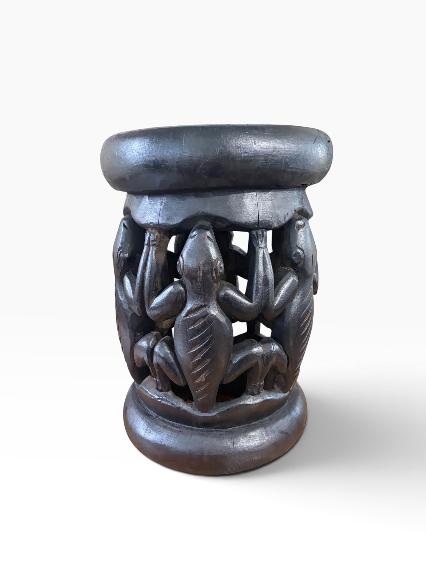 #1281 Vintage Tribal Nobility Bamileke Crocodile Stool/Table Cameroon 16" H