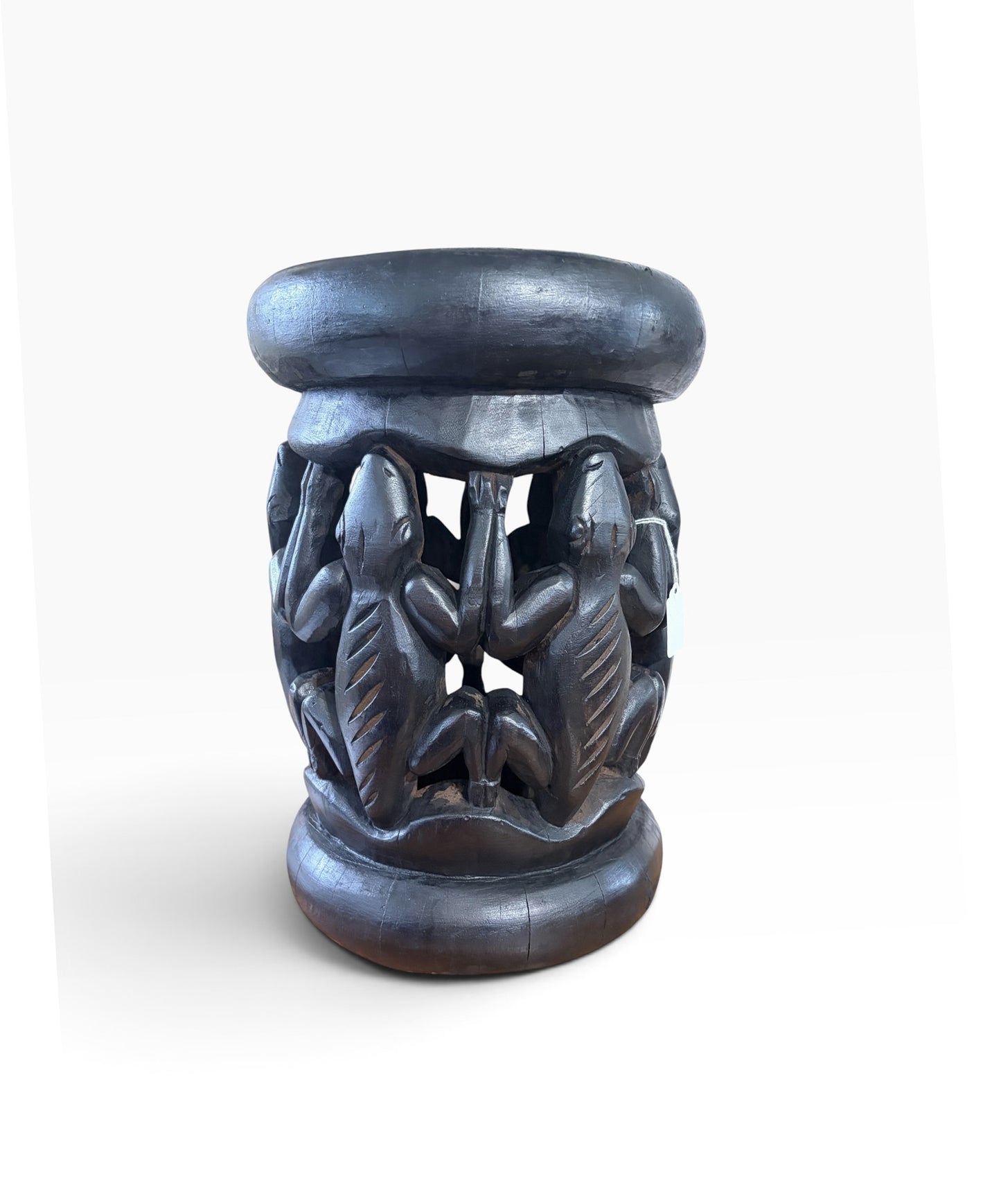 #1281 Vintage Tribal Nobility Bamileke Crocodile Stool/Table Cameroon 16" H