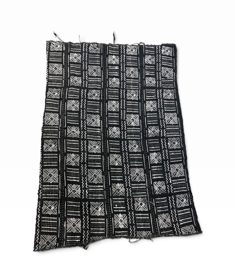 # MB29  Vintage  African Black and White  Mud Cloth Textile Mali 61" by 42"