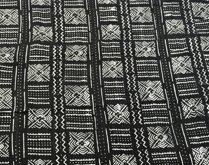 # MB29  Vintage  African Black and White  Mud Cloth Textile Mali 61" by 42"
