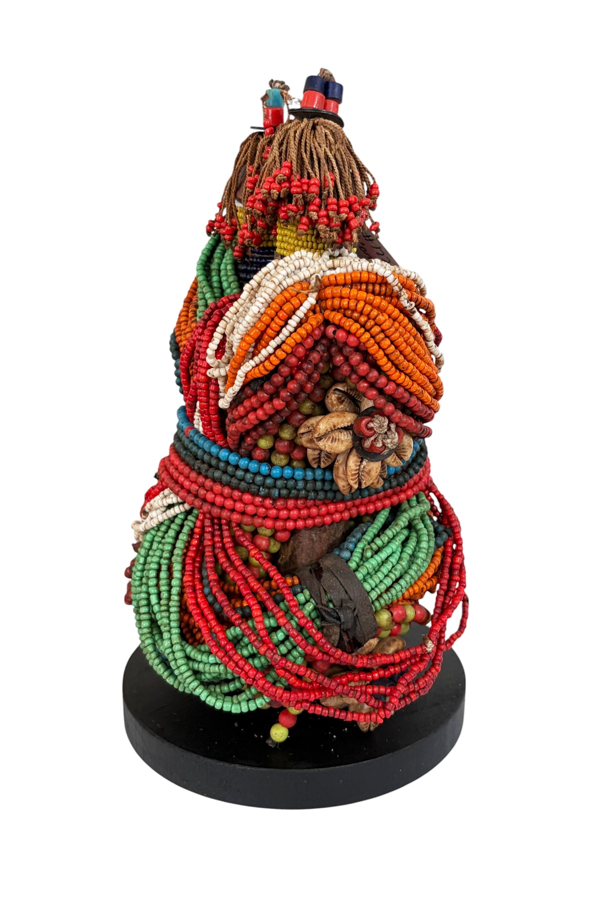 #1226 Vintage African Beaded  Namji Twin  Fertility Dolls Cameroon 9.25" H W/Wood Stand
