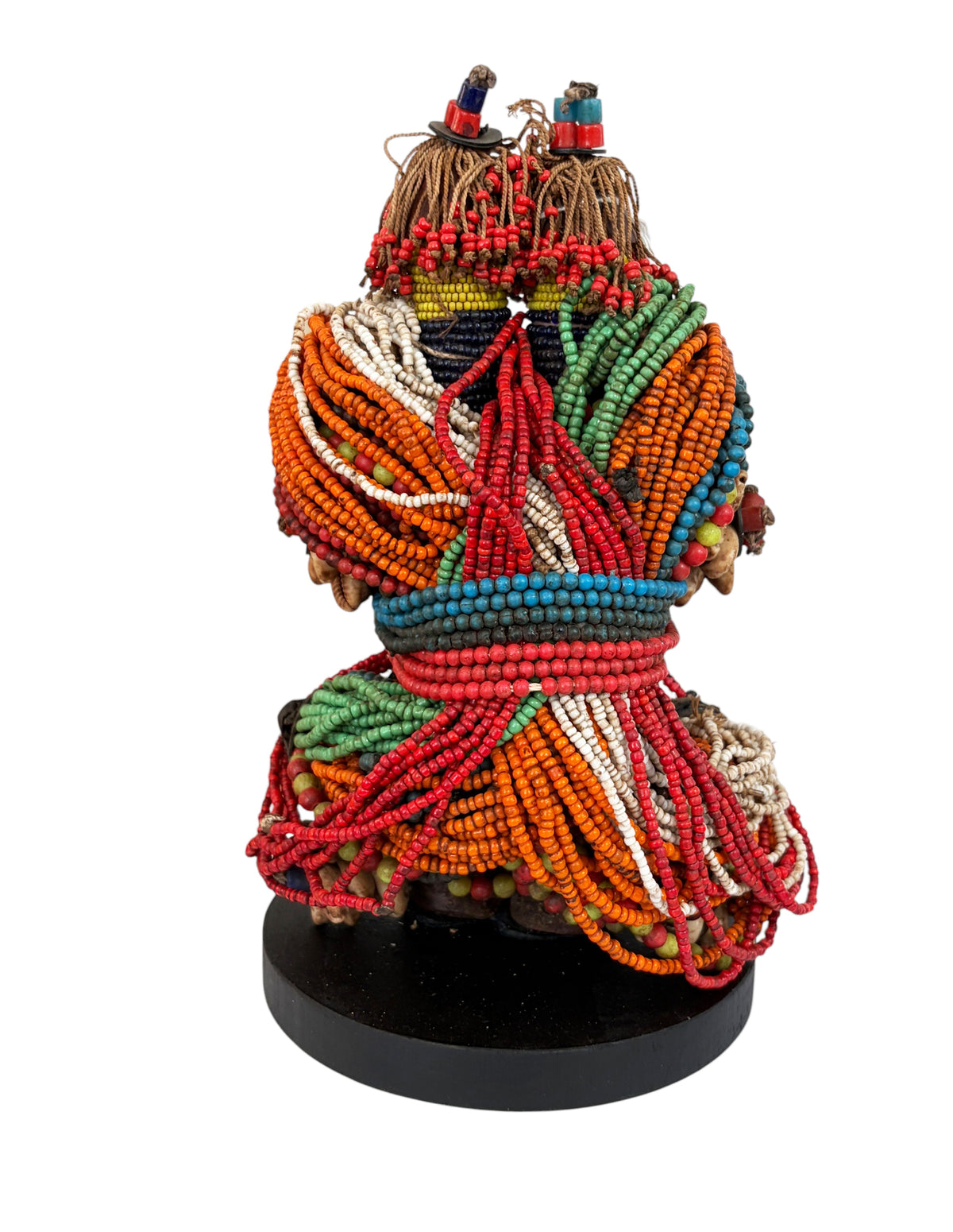 #1226 Vintage African Beaded  Namji Twin  Fertility Dolls Cameroon 9.25" H W/Wood Stand