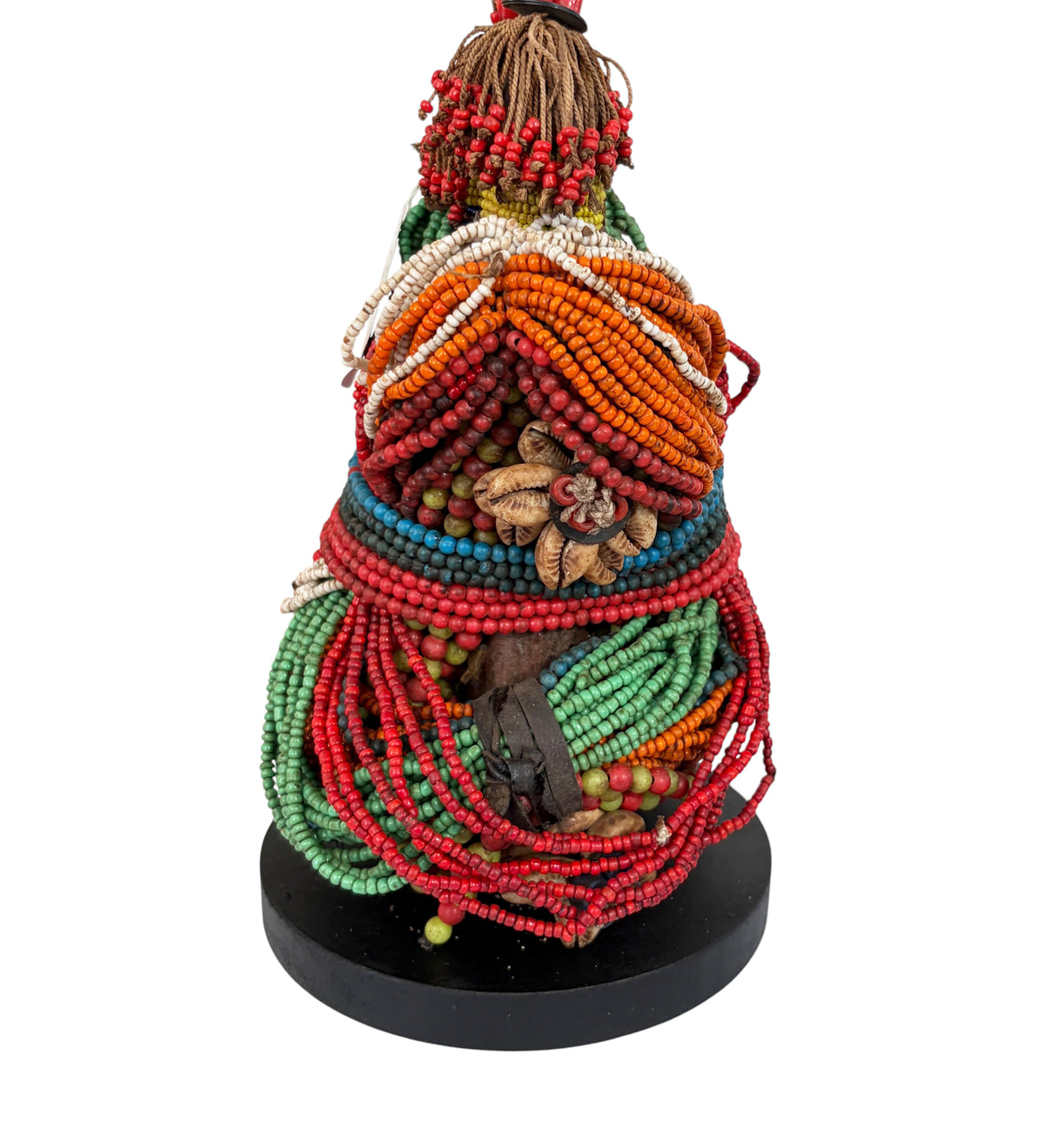 #1226 Vintage African Beaded  Namji Twin  Fertility Dolls Cameroon 9.25" H W/Wood Stand
