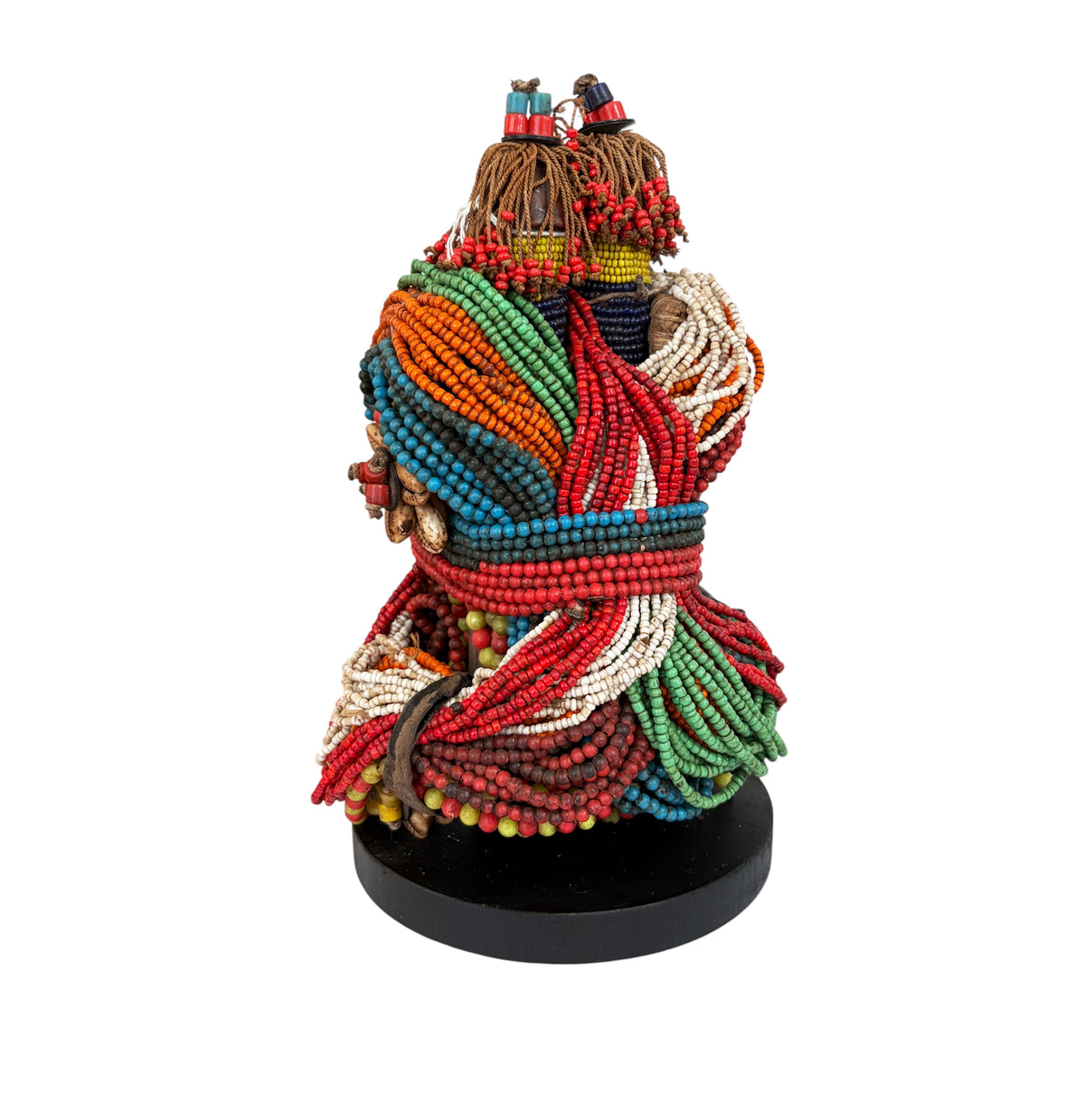 #1226 Vintage African Beaded  Namji Twin  Fertility Dolls Cameroon 9.25" H W/Wood Stand