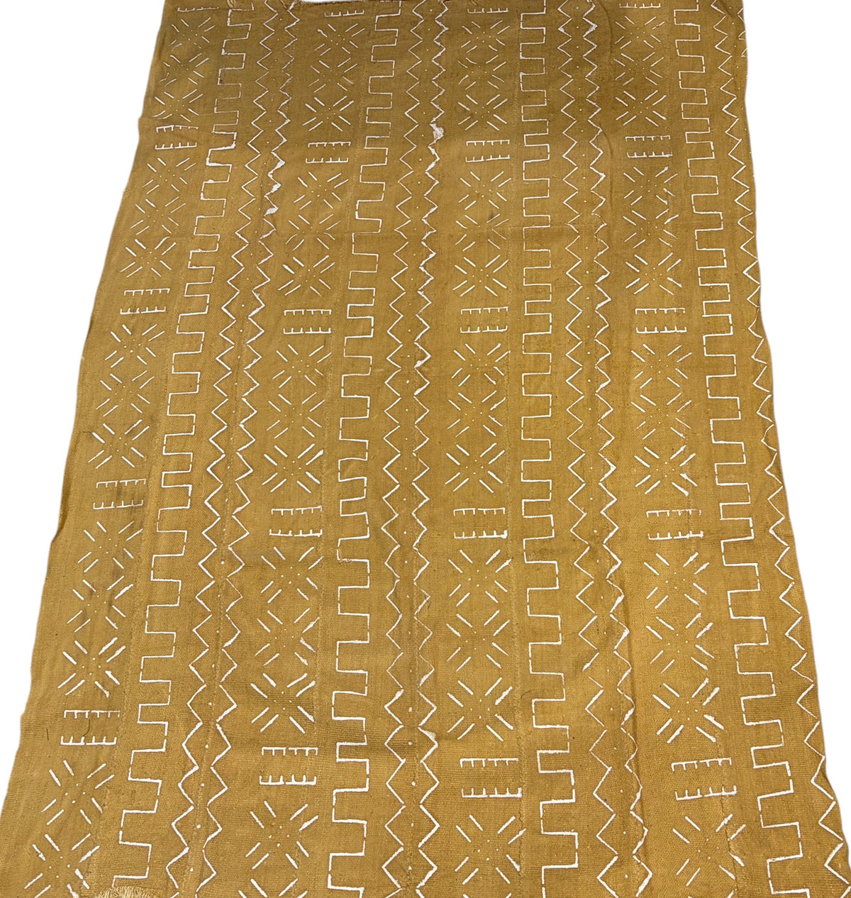 #7221A African Large Mustard & White Mud Cloth Textile Mali 64" by 43"