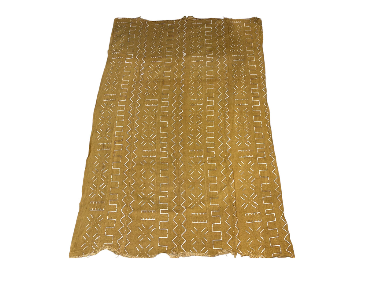 #7221A African Large Mustard & White Mud Cloth Textile Mali 64" by 43"