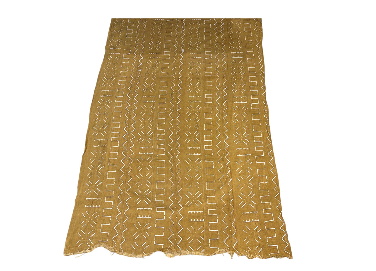 #7221A African Large Mustard & White Mud Cloth Textile Mali 64" by 43"
