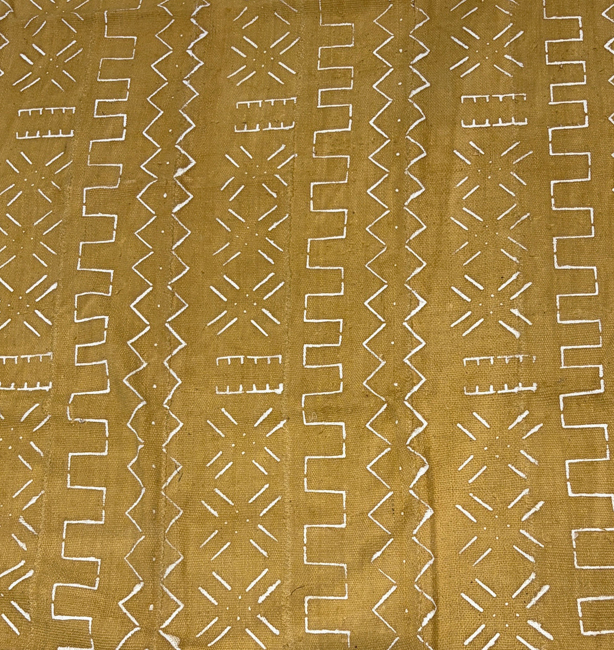 #7221A African Large Mustard & White Mud Cloth Textile Mali 64" by 43"